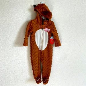 NWT 9M soft Rudolph zipper onesie with hood